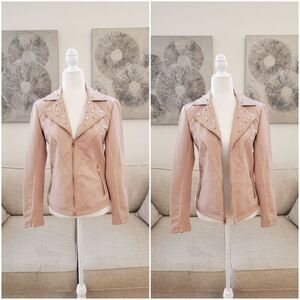 🌹 MARC NEW YORK 🌹 Embellished Fitted Faux Leather Moto Jacket - [Small, Pink]